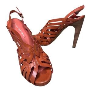 Via Spiga Phoebe Orange Rust Leather Maze Strappy Sandals Pumps Heels Size 8.5